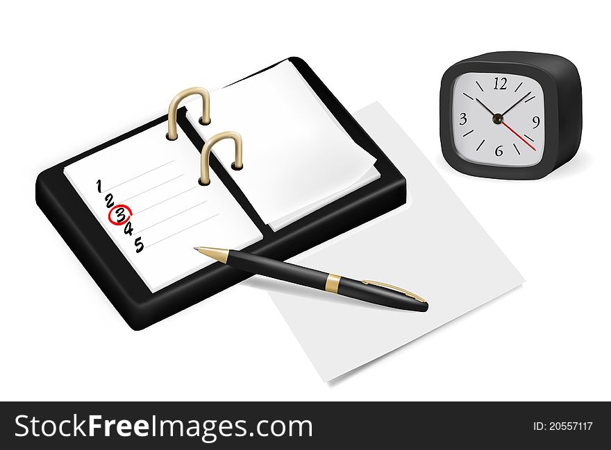 Notepad with checkboxes and pen. Vector illustration.