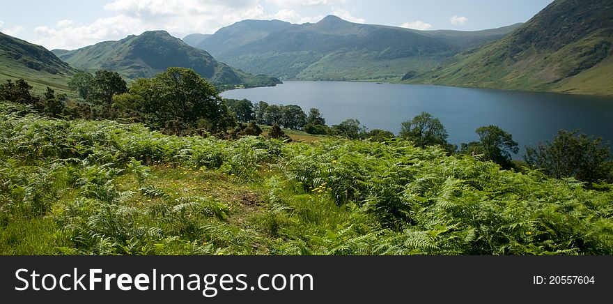 The stunning view of crammock water near buttermere in cumbria in the lake district in england. The stunning view of crammock water near buttermere in cumbria in the lake district in england