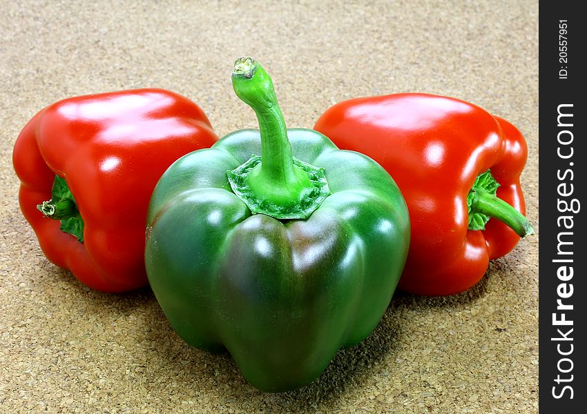 Fresh green and red peppers