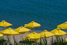 Umbrellas On Beach. View In Sunny Beach - Bulgaria Royalty Free Stock Photo Umbrellas On Beach. View In Sunny Beach - Bulgaria Royalty Free Stock Photo