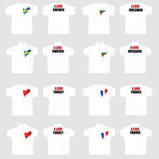 White T Shirt With Country Flags In Love Heart Royalty Free Stock Images White T Shirt With Country Flags In Love Heart Royalty Free Stock Images