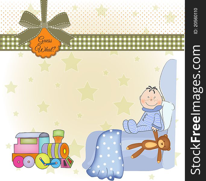 Welcome new baby boy, greeting card in vector format