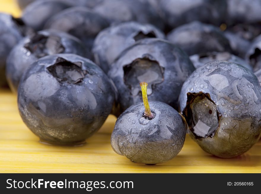 Studio- shot of blueberries with water drops