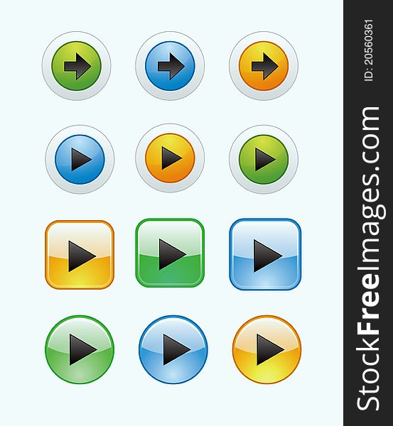A set of colored buttons on white background. A set of colored buttons on white background.
