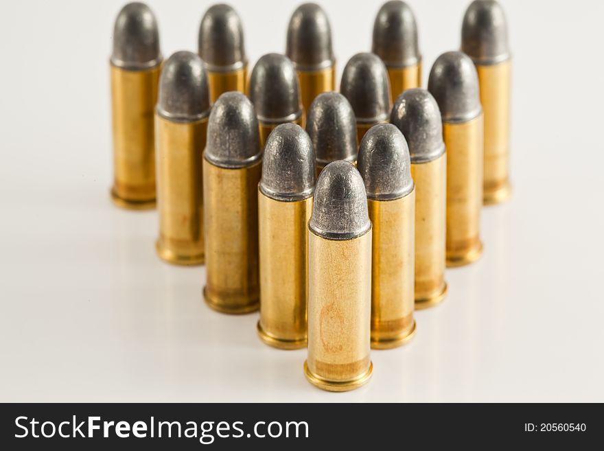 Bullets for gun on white background