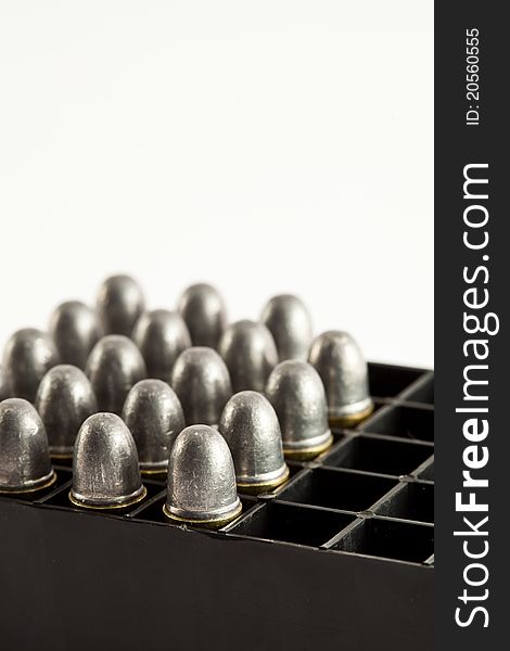 Bullets for gun on white background