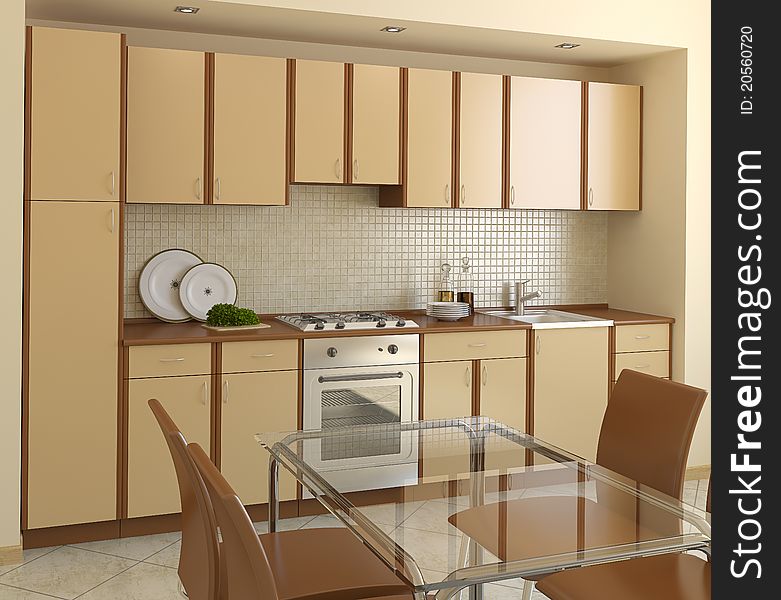 Interior of modern kitchen. 3d render.