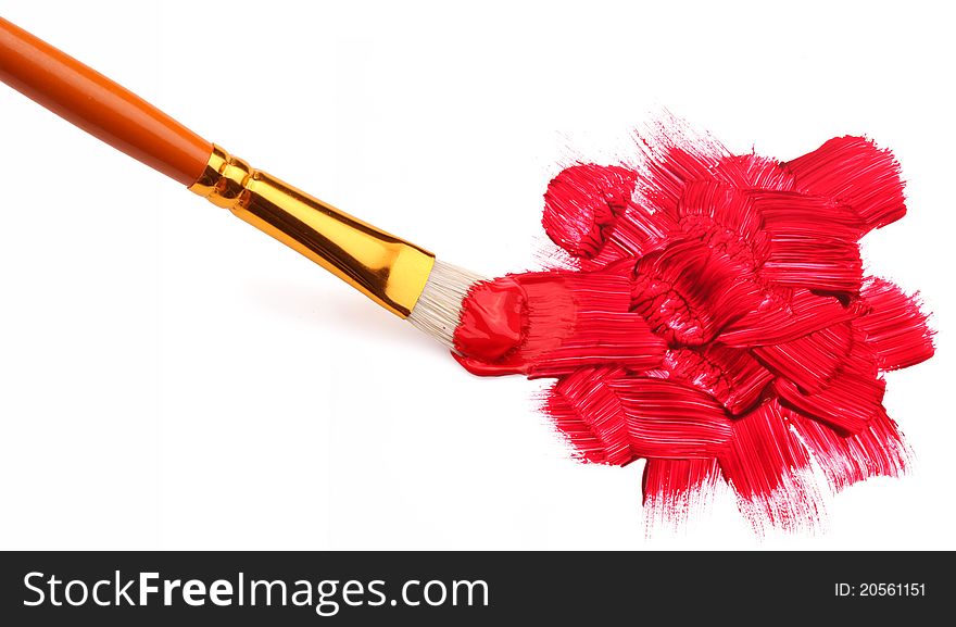 Red brushstrokes and the brush on a white background. Red brushstrokes and the brush on a white background.