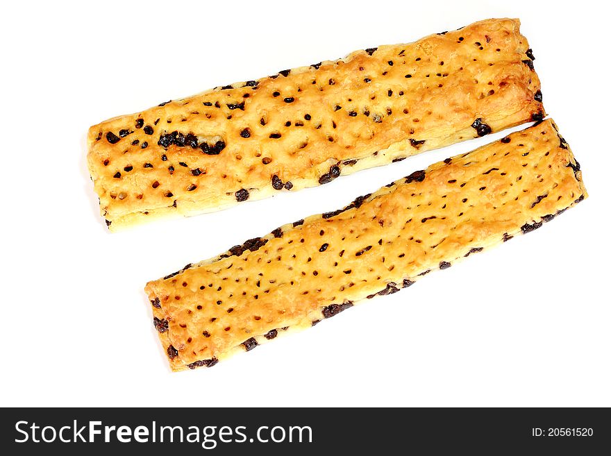 Square bread sticks. Coated with caramel filling. Square bread sticks. Coated with caramel filling