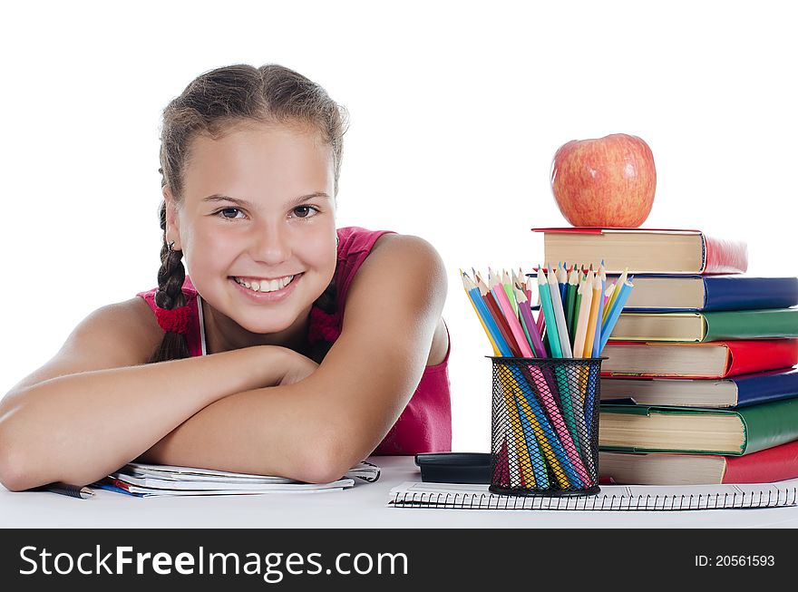 Portrait of the young girl with books