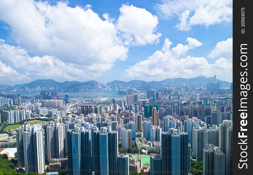 Beautiful view of Hong Kong buildings on sunny day. Beautiful view of Hong Kong buildings on sunny day