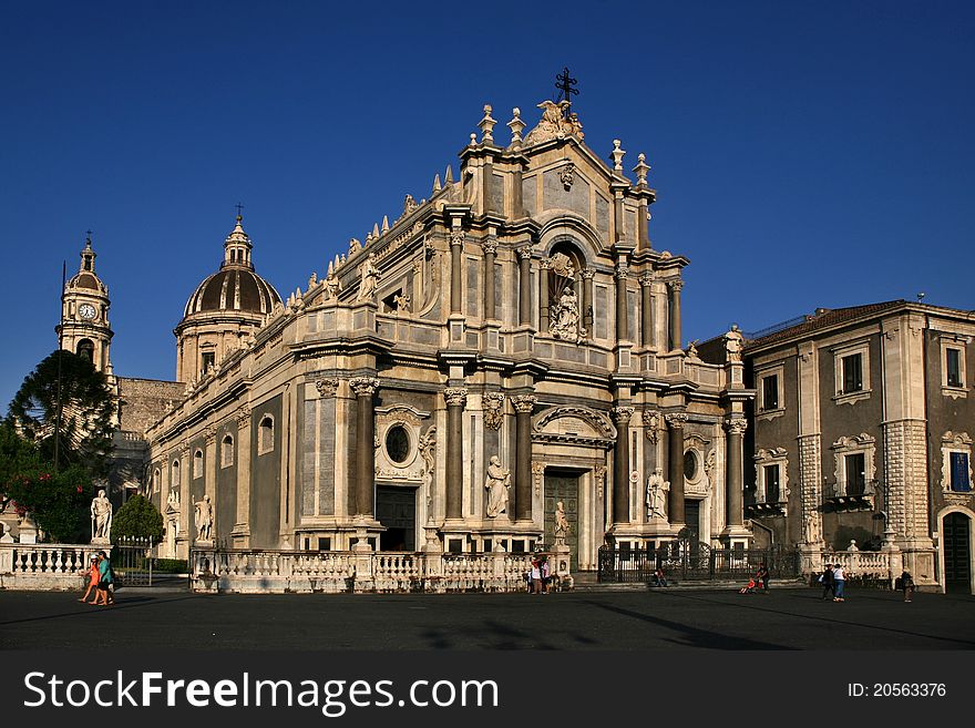 The sicilian baroque of the cathedral in Catania. The sicilian baroque of the cathedral in Catania