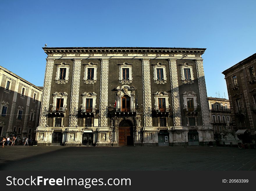 The sicilian baroque of the city hall in Catania. The sicilian baroque of the city hall in Catania