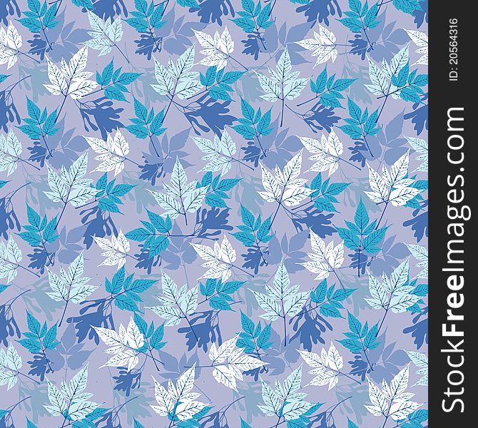 Leafs and seeds pattern with blue silhouettes. Leafs and seeds pattern with blue silhouettes.