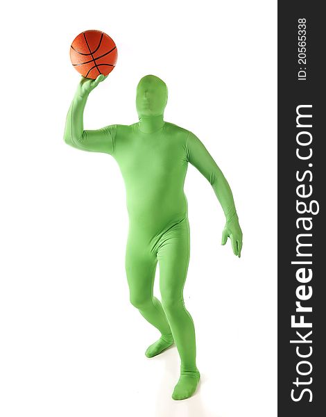 A green morph poised to shoot his basketball. Isolated on white. A green morph poised to shoot his basketball. Isolated on white.