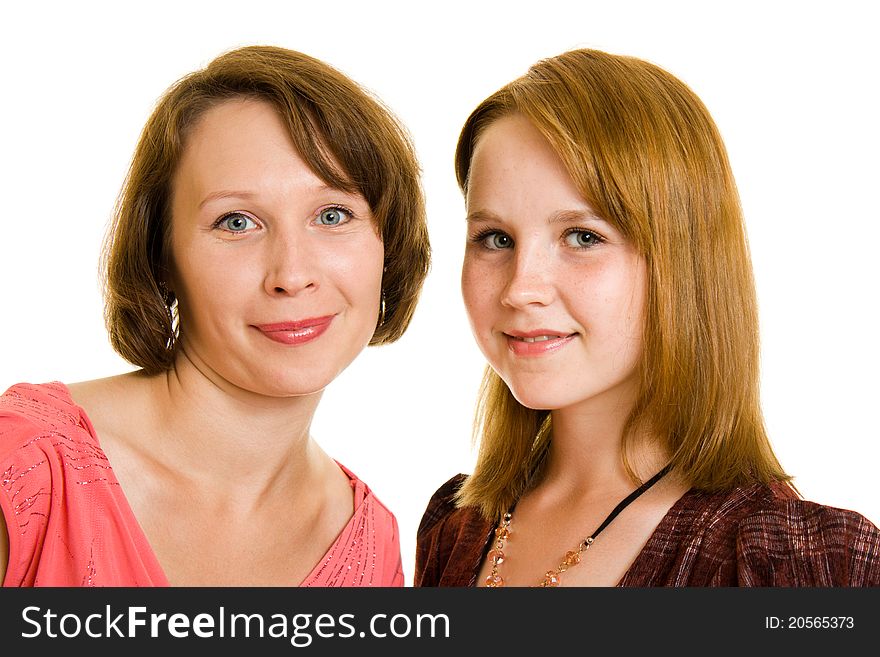 Smiling girls on a white background