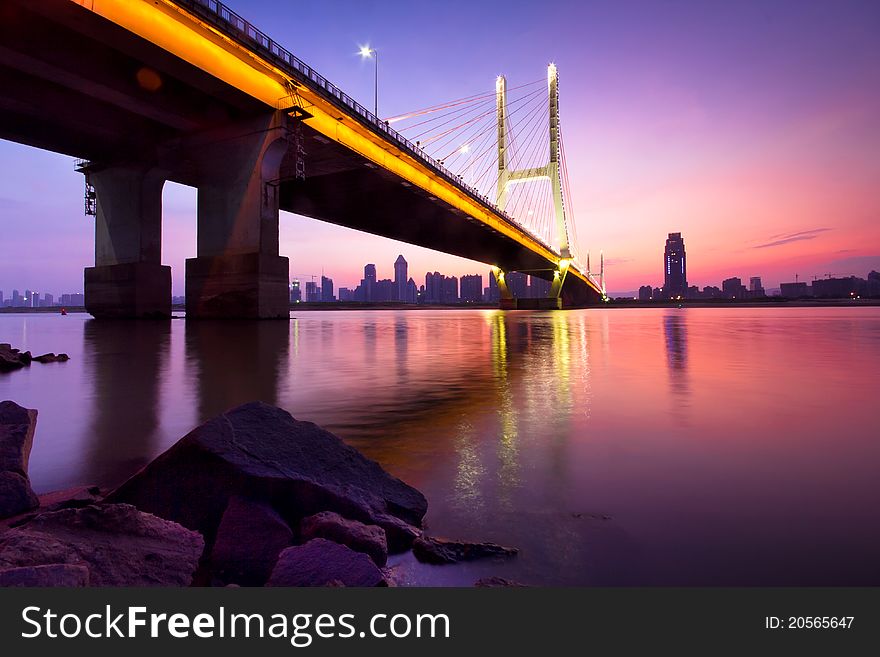 Named bayi bridge in the night of shanghai china.