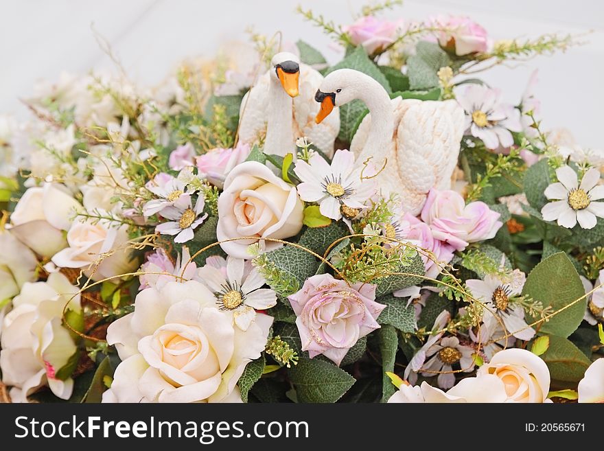 Wedding garland from flowers in the machine