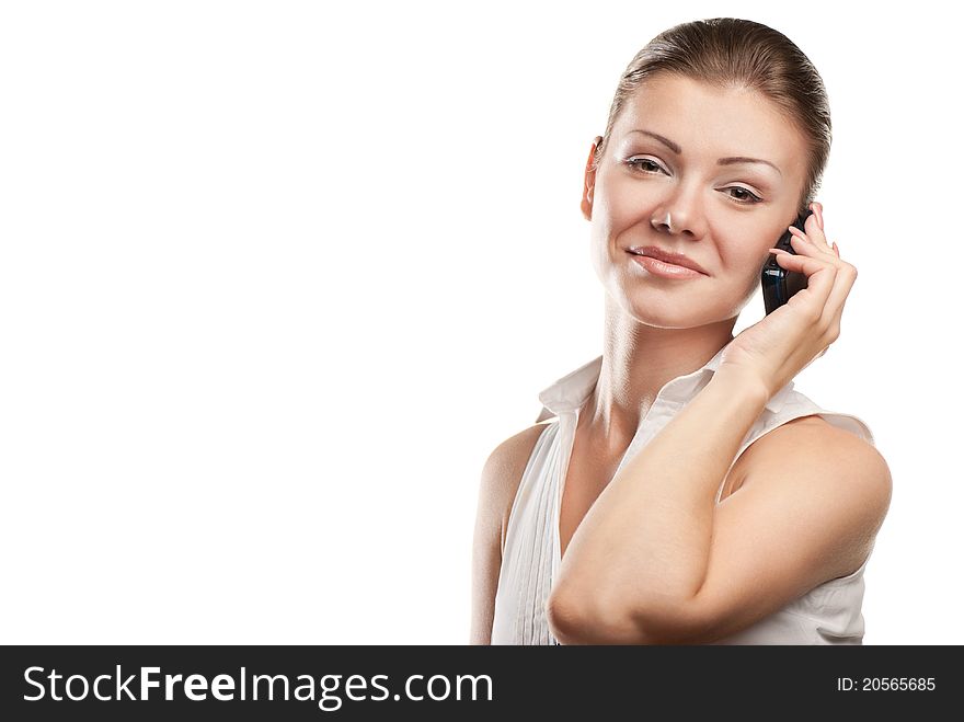 Young beautiful business woman with phone
