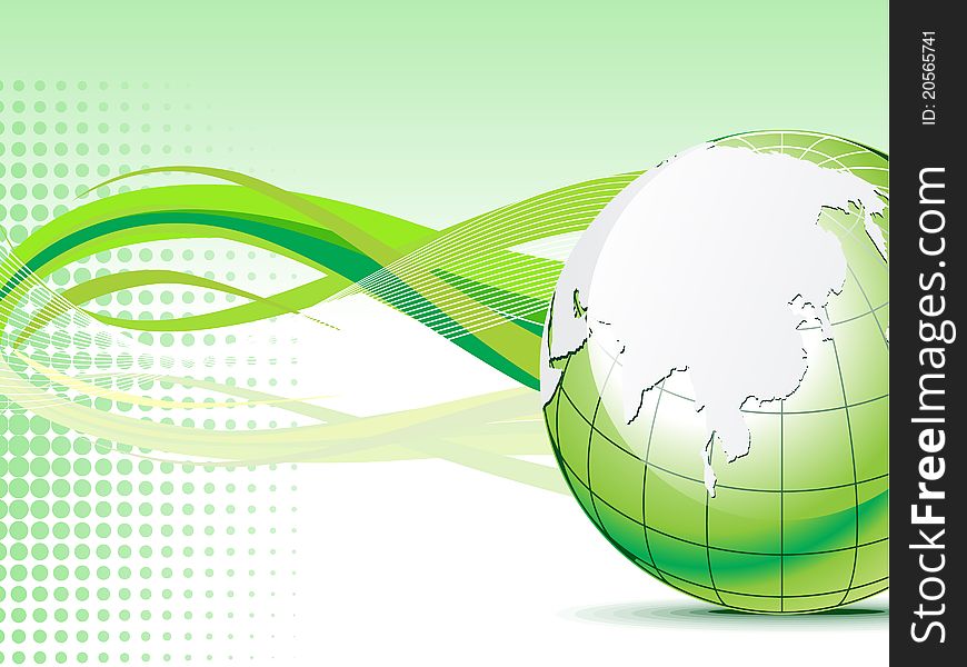 Abstract green globe with wave  background