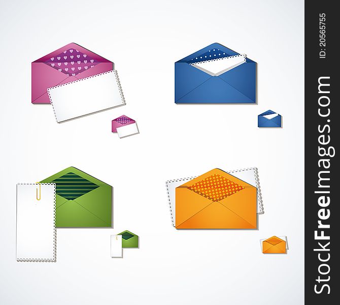Four multi-colored e-mail icon set. Four multi-colored e-mail icon set