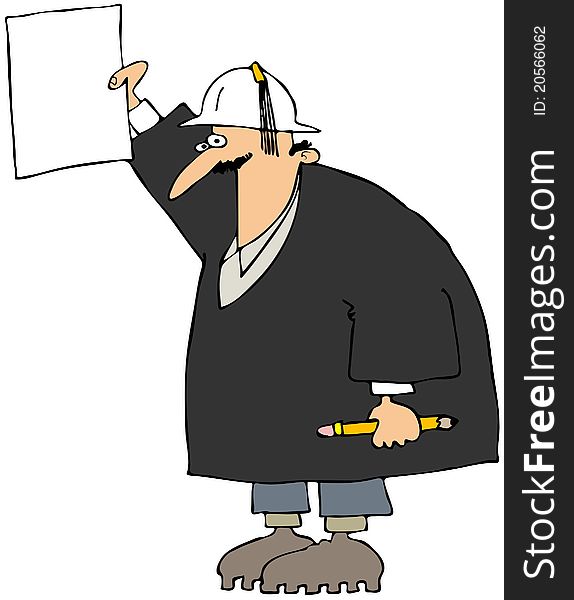 This illustration depicts a construction worker wearing a graduation gown and a tassel on his hard hat. This illustration depicts a construction worker wearing a graduation gown and a tassel on his hard hat.