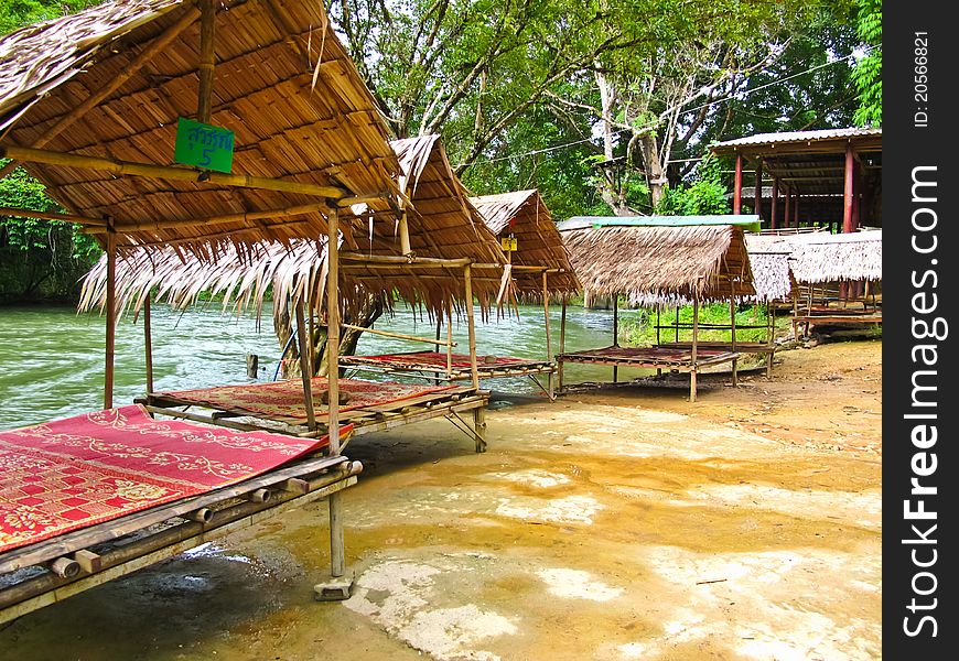 Hut near beautiful river at at Kanchanaburi, Thailand. Hut near beautiful river at at Kanchanaburi, Thailand