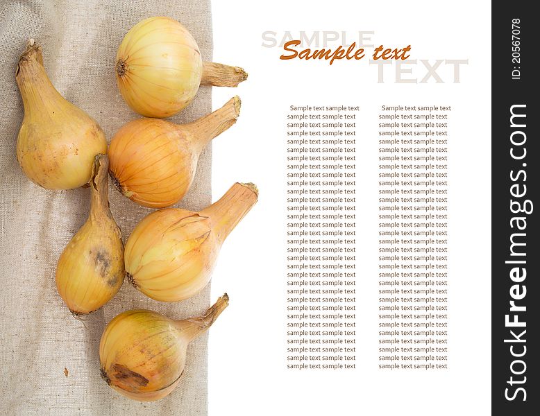 Onion on napkin on white background (with sample text)