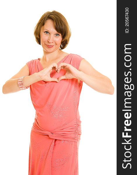 A girl with a heart on a white background.