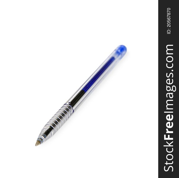 Blue pen on white background. Blue pen on white background