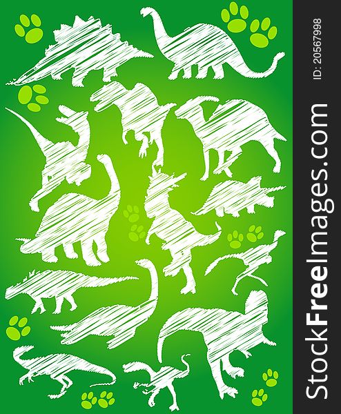 Green Illustration with white dinosaurs