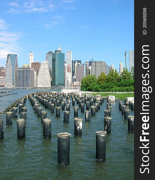 Lower Manhattan skyline and East River. Lower Manhattan skyline and East River.