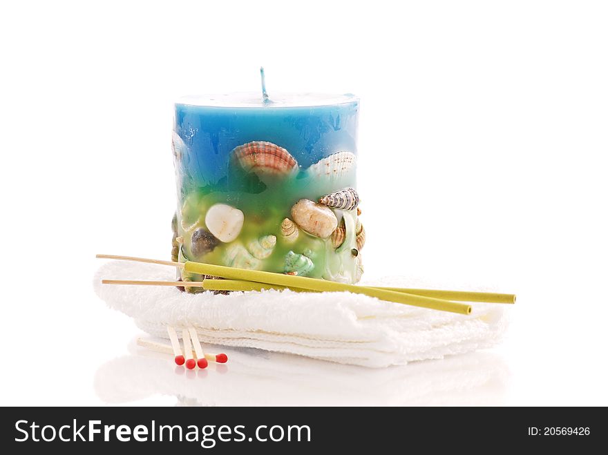 Beach Themed Candle With Incense, Matches and Washcloth. Beach Themed Candle With Incense, Matches and Washcloth