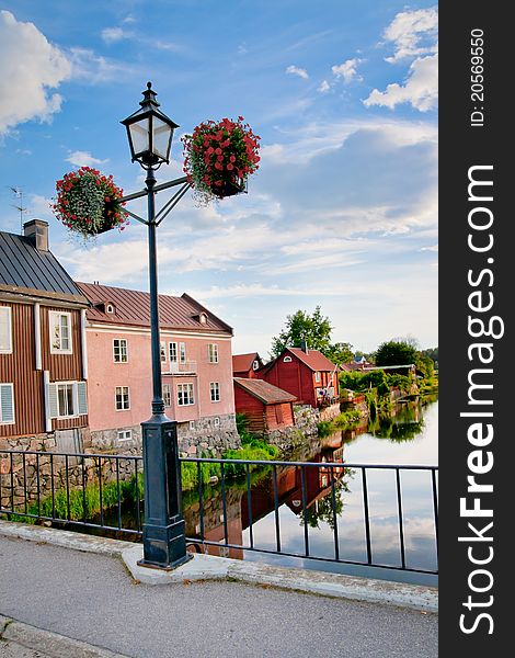 A lamppost over the water in Arboga, Sweden