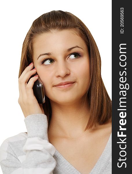Portrait of the beautiful girl with a mobile phone