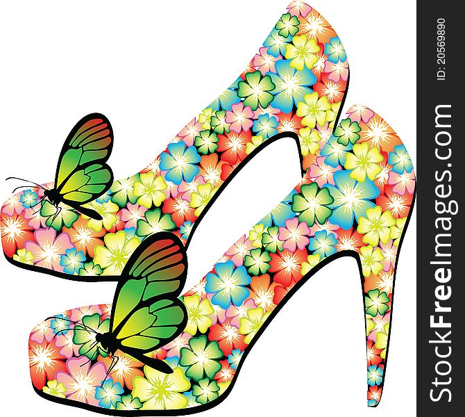 Summer pair of shoes with butterflies