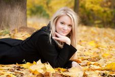 Autumn Portrait Of Blonde Girl Royalty Free Stock Photos