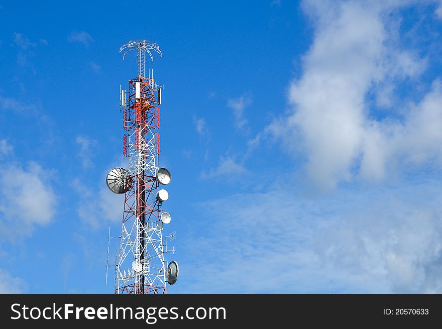 Communication tower over a sky