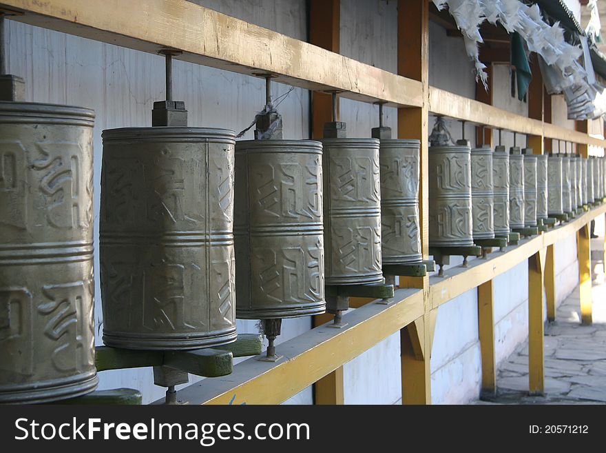 Religious prayer wheels from tibet