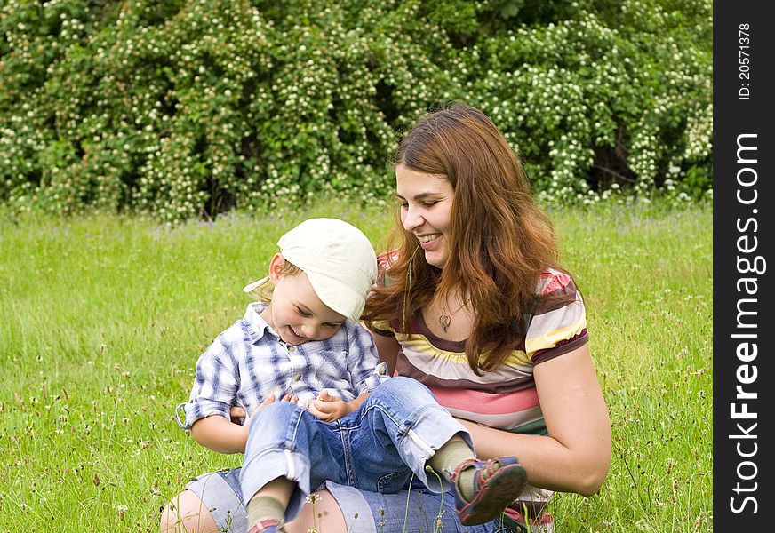 Mother and son in park