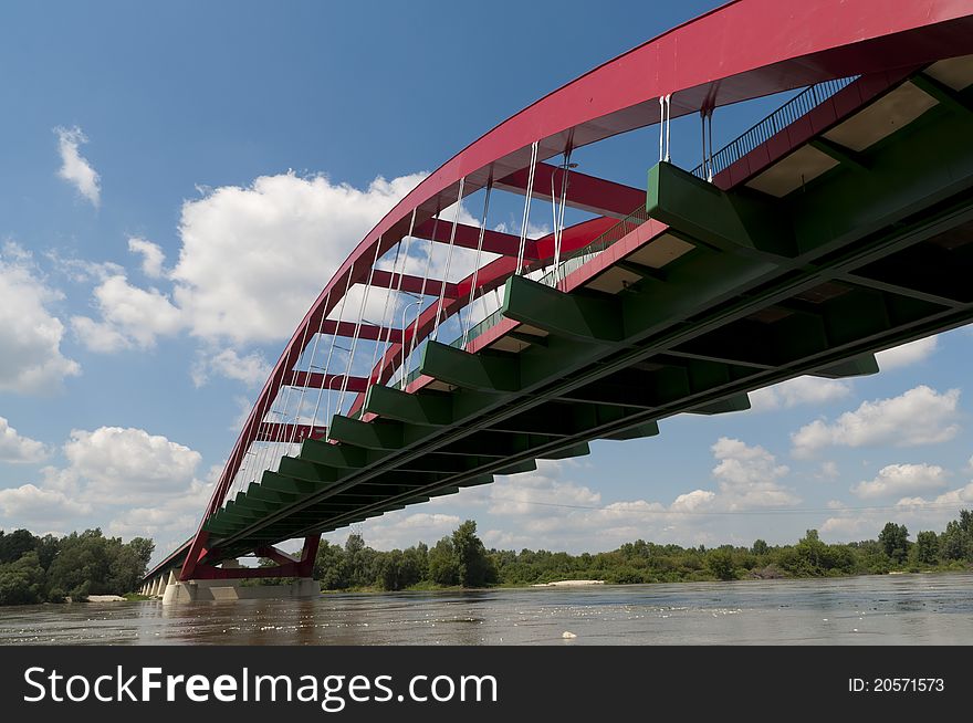 Red bridge on Vistula Poland in Pulawy. Red bridge on Vistula Poland in Pulawy