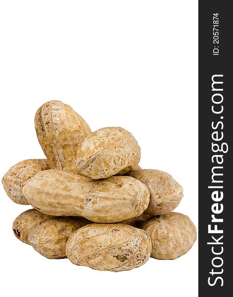 Pile of shelled peanuts isolated on a white background. Pile of shelled peanuts isolated on a white background.