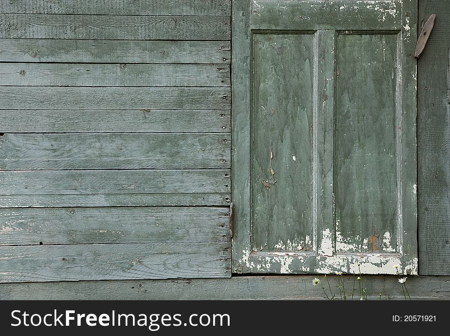 Background of old  wall with closed door  green color. Background of old  wall with closed door  green color