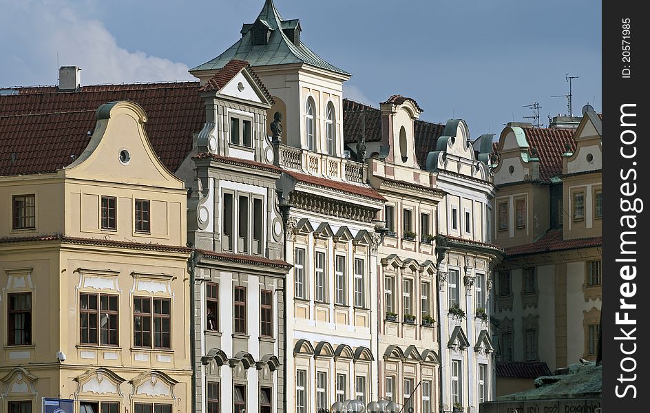 Historic Baroque houses at Old Town Square in Prague. Historic Baroque houses at Old Town Square in Prague