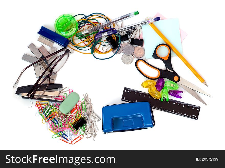 Office supplies on a white background. Office supplies on a white background