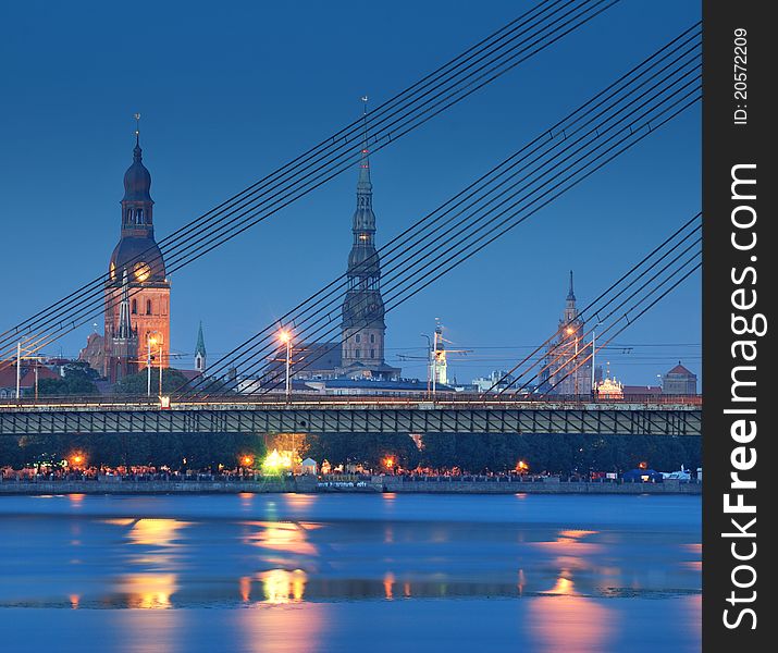 Cable-stayed bridge across Daugava river in Riga, Latvia. Cable-stayed bridge across Daugava river in Riga, Latvia.