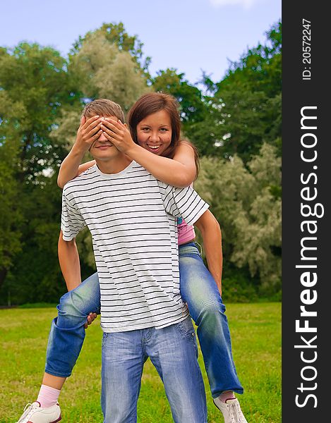 Girl Closing Her Boyfriend Eyes By Hands