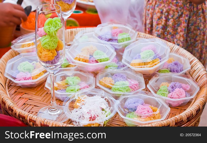 Colorful sweetness Thai dessert in a basket