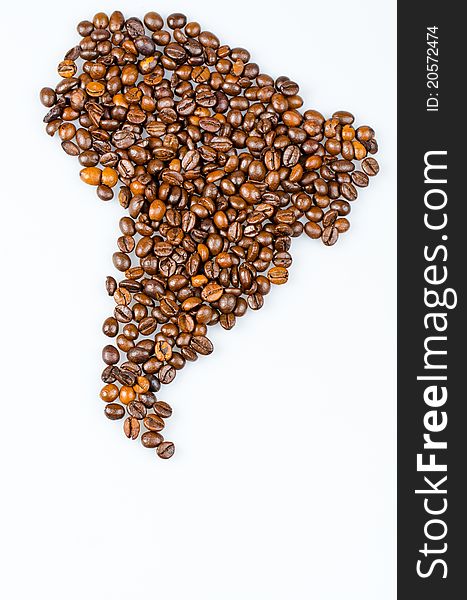 South America continent made with coffee beans