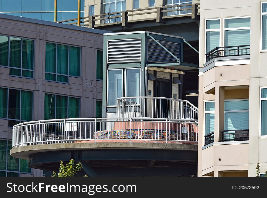 Downtown city apartment and balcony. Downtown city apartment and balcony